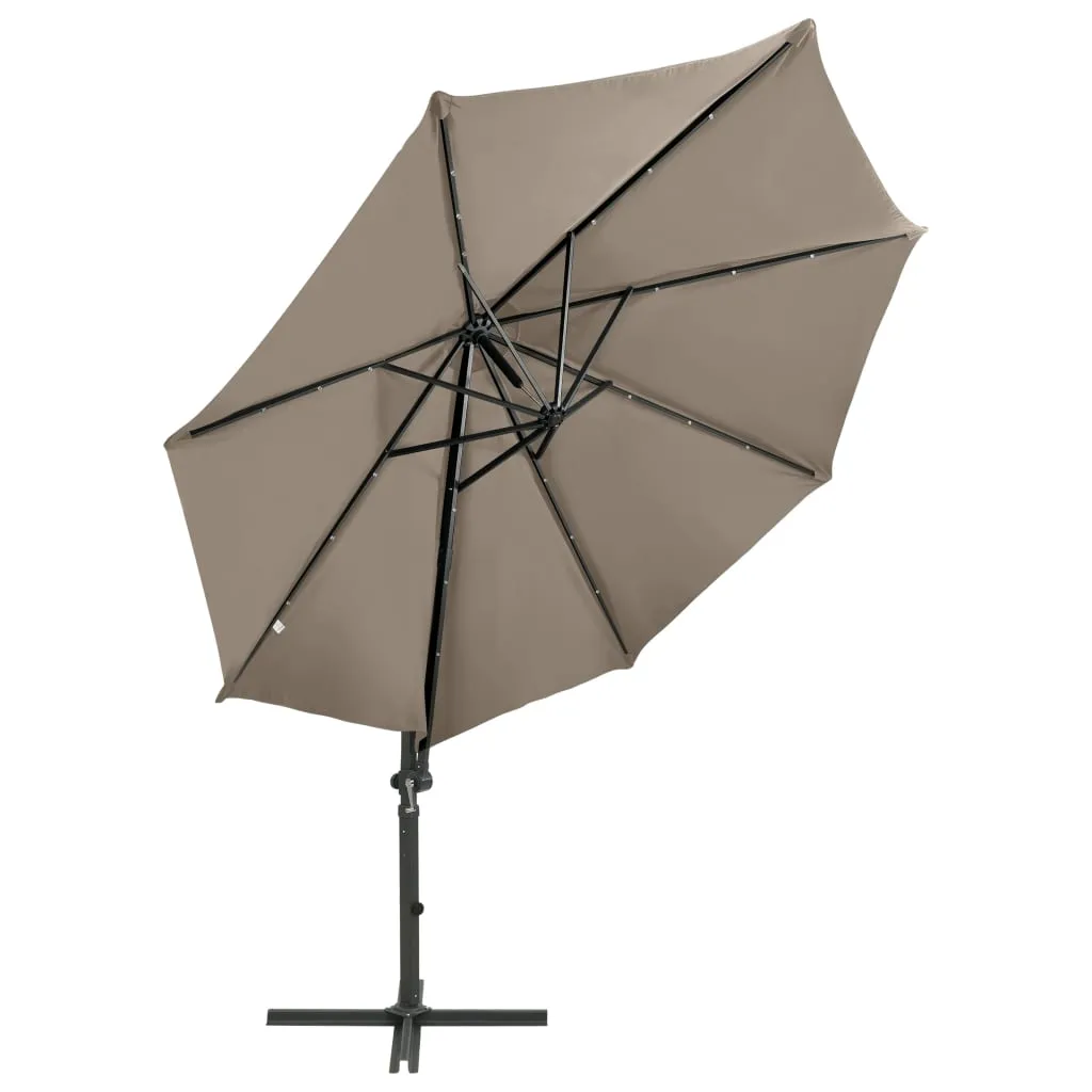 Umbrelă în consolă cu stâlp și LED-uri, taupe, 300 cm - imagine 3