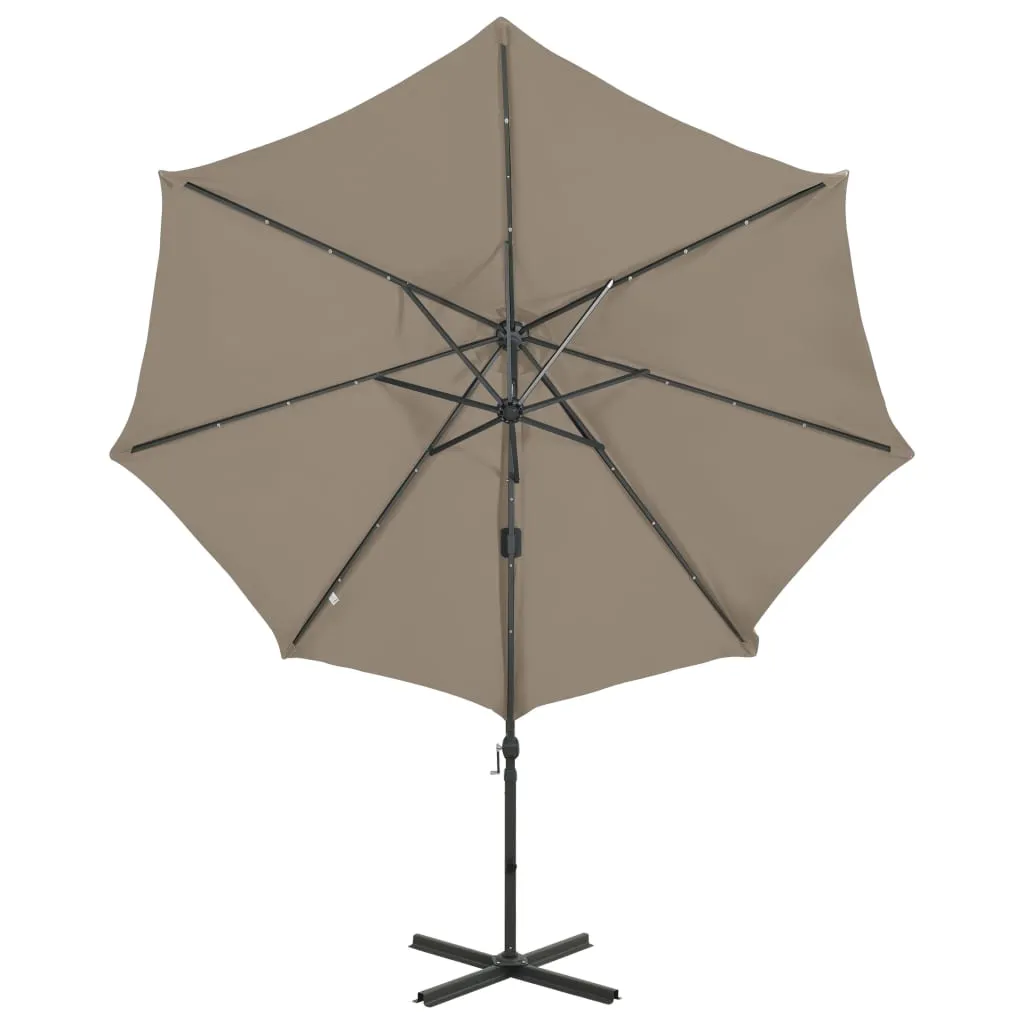 Umbrelă în consolă cu stâlp și LED-uri, taupe, 300 cm - imagine 4