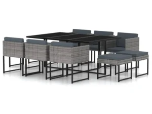 Set mobilier de grădină cu perne, 11 piese, gri, poliratan