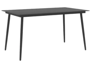 Masă de grădină, negru, 150 x 90 x 74 cm, oțel și sticlă