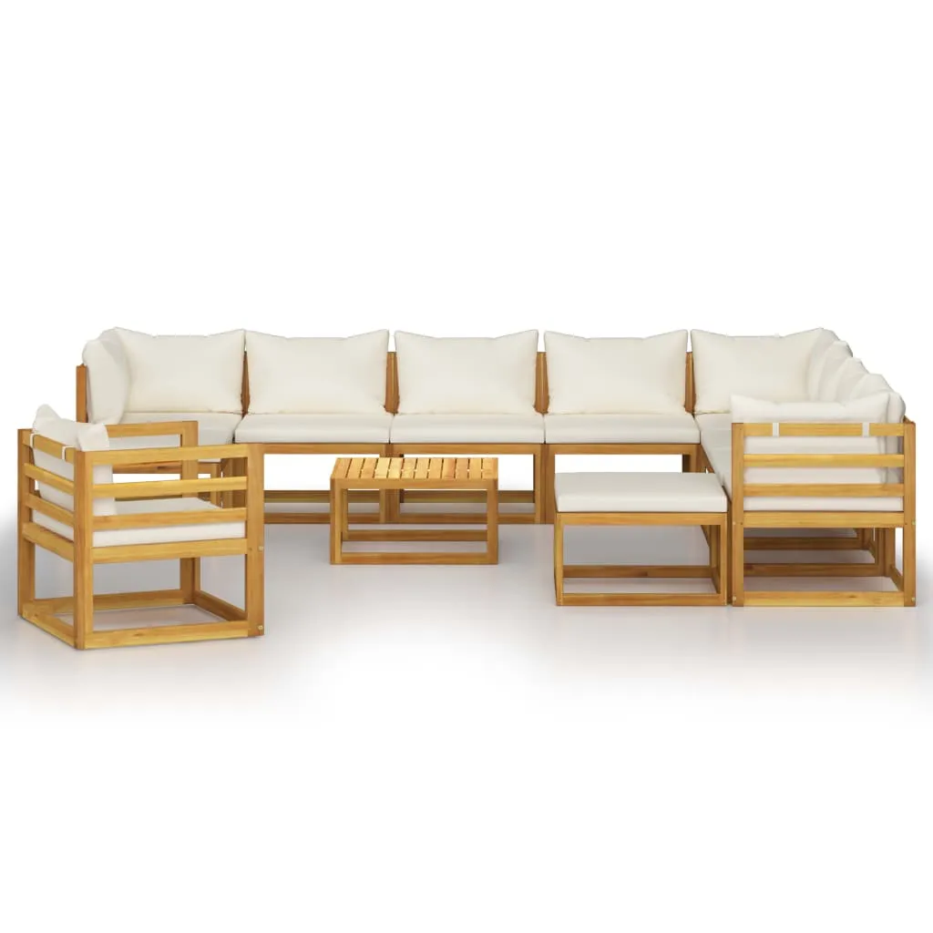 Set mobilier grădină cu perne 12 piese crem, lemn masiv acacia - imagine 3