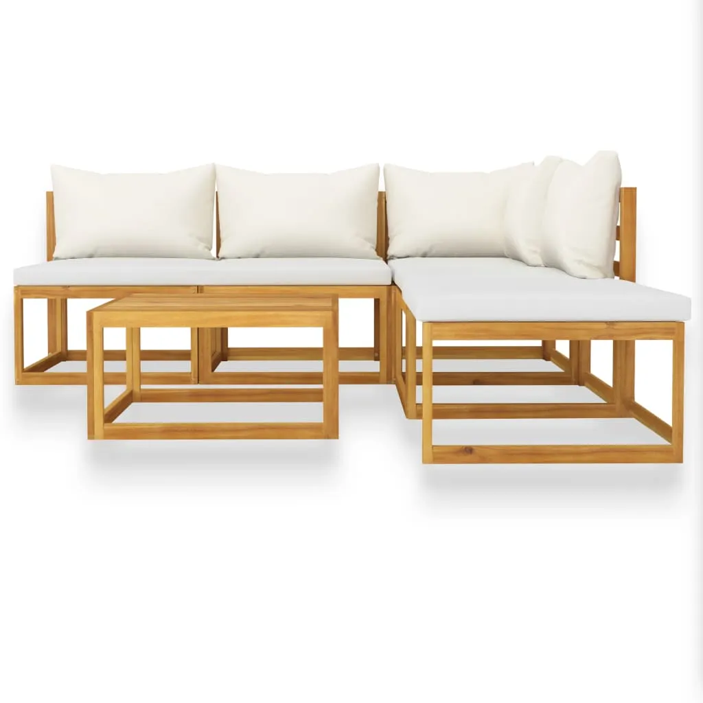 Set mobilier grădină cu perne, 6 piese, crem, lemn masiv acacia - imagine 3