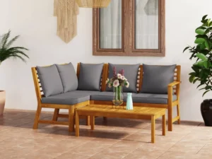Set mobilier de grădină cu perne, 4 piese, lemn masiv de acacia