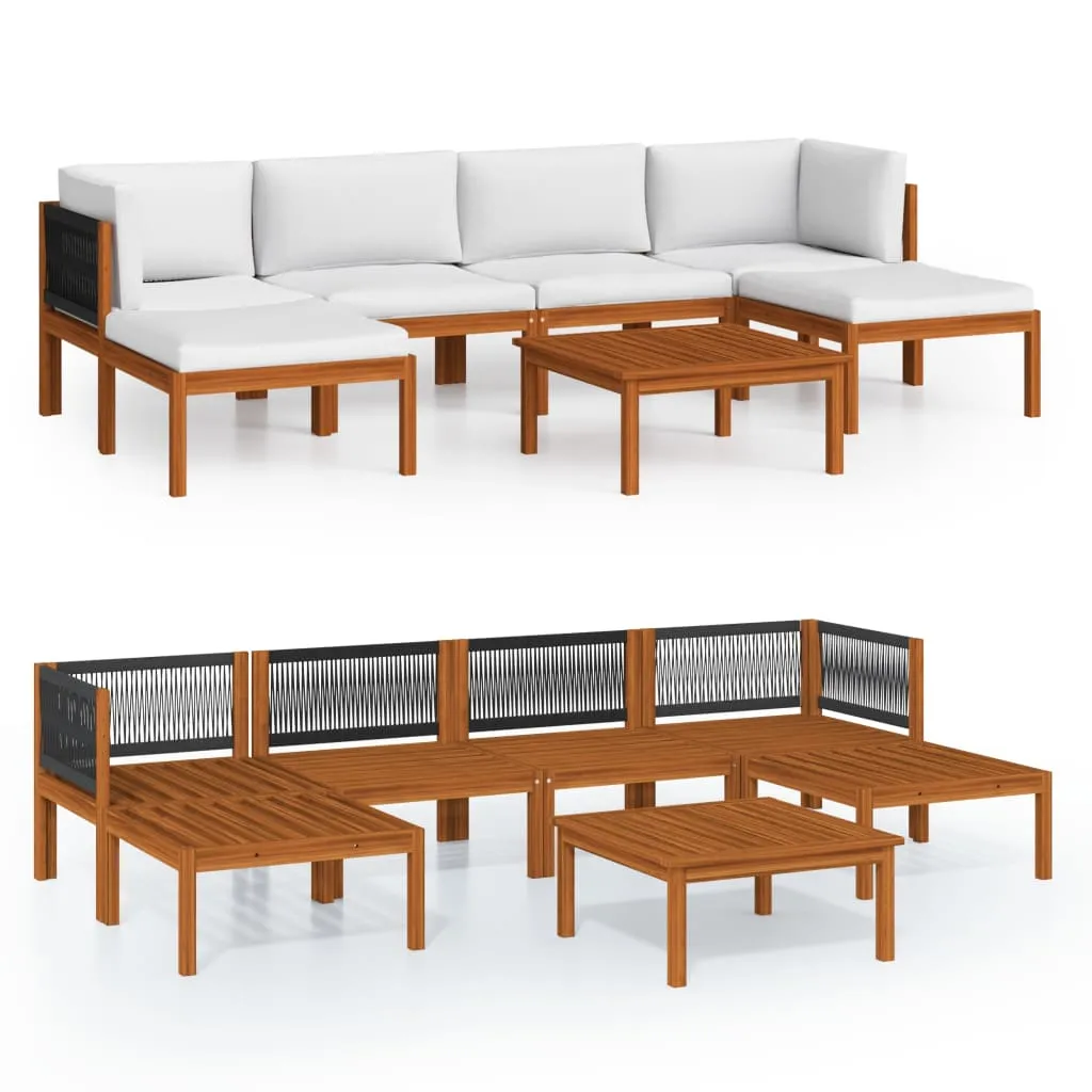 Set mobilier grădină cu perne, crem, 7 piese, lemn masiv acacia - imagine 2