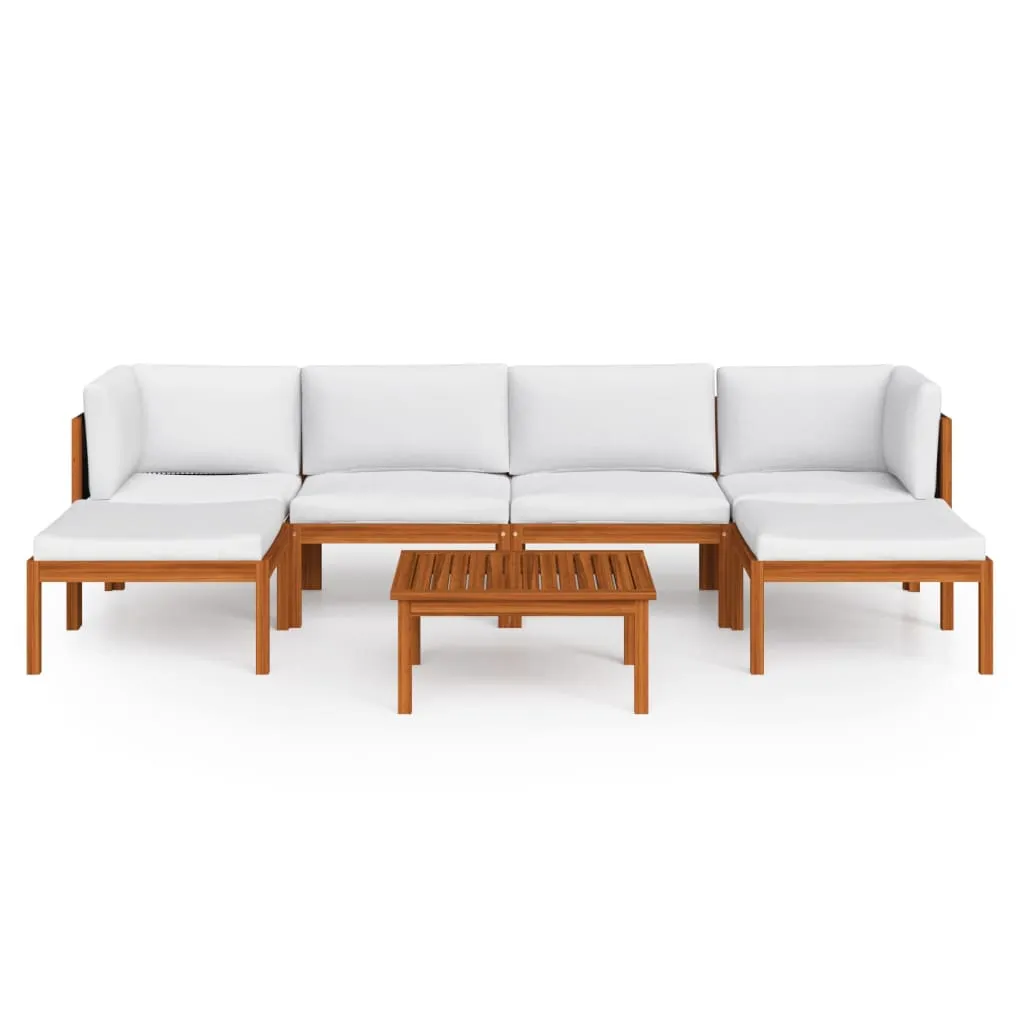 Set mobilier grădină cu perne, crem, 7 piese, lemn masiv acacia - imagine 3