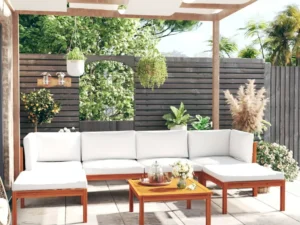 Set mobilier grădină cu perne, crem, 7 piese, lemn masiv acacia