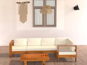 Set mobilier grădină perne alb/crem, 6 piese, lemn masiv acacia