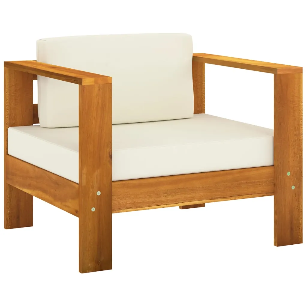 Set mobilier grădină perne alb/crem, 8 piese, lemn masiv acacia - imagine 3