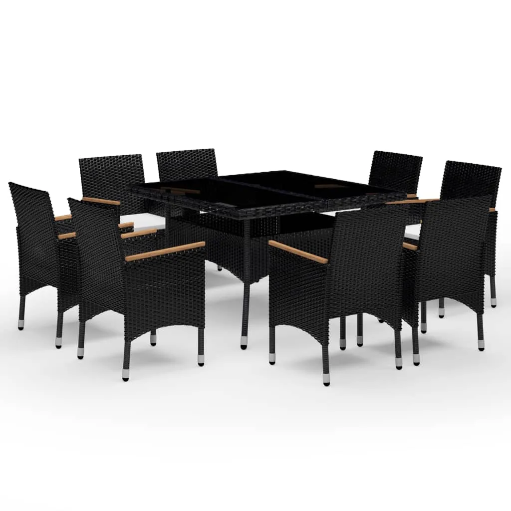 Set mobilier grădină, 9 piese, negru, poliratan și lemn acacia - imagine 2