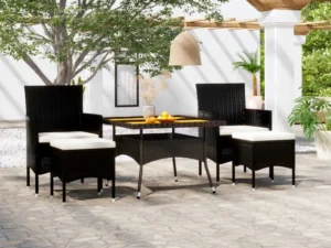 Set mobilier grădină, 5 piese, negru, poliratan și lemn acacia