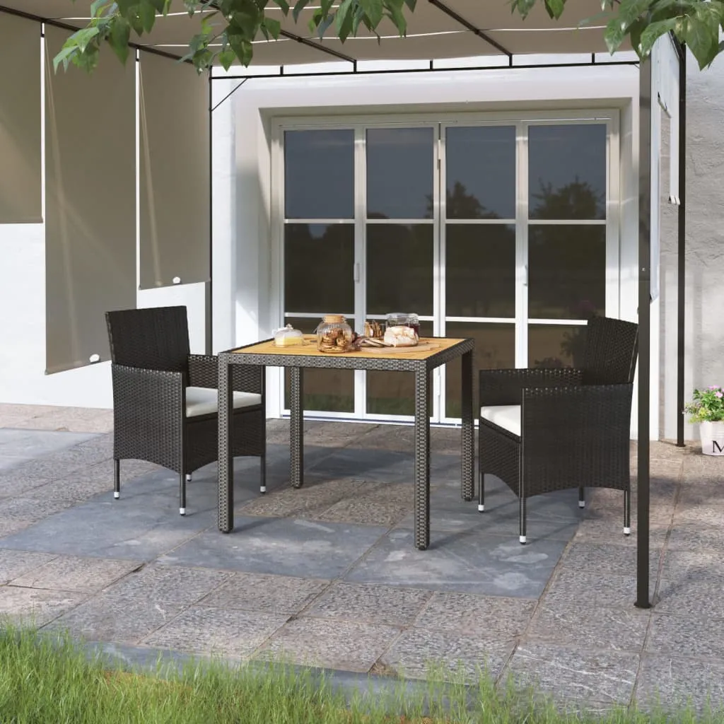 Set mobilier grădină, 5 piese, negru, poliratan și lemn acacia
