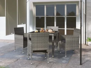 Set mobilier grădină, 5 piese, gri, poliratan&sticlă securizată