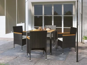 Set mobilier grădină, 5 piese, negru, poliratan și lemn acacia