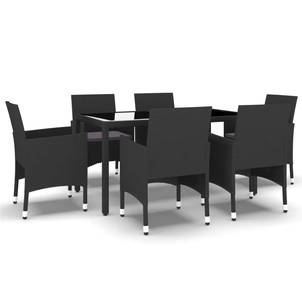 Set mobilier grădină, 5 piese, negru, poliratan/sticlă tratată - imagine 2