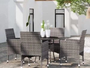 Set mobilier de grădină, 5 piese, gri, poliratan