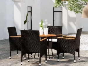 Set mobilier de grădină, 5 piese, negru, poliratan