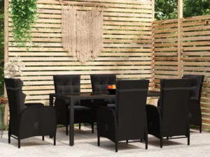 Set mobilier de grădină, 7 piese, negru, poliratan