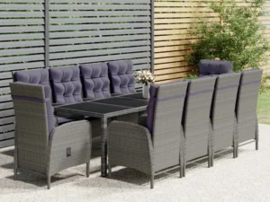 Set mobilier de grădină, 11 piese, gri, poliratan