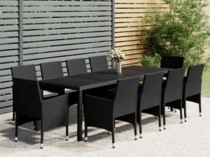 Set mobilier de grădină, 11 piese, negru, poliratan