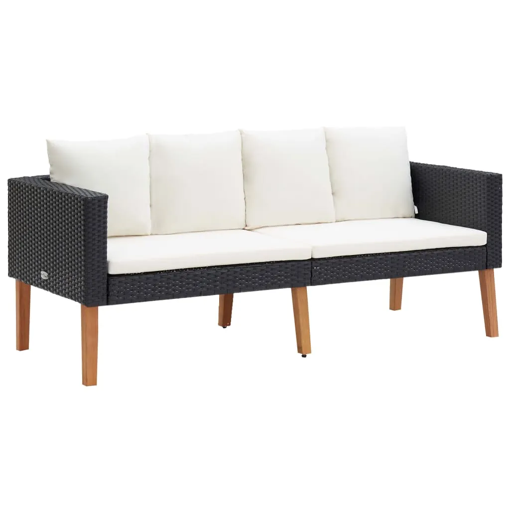 Set mobilier de grădină cu perne, 3 piese, negru, poliratan - imagine 4