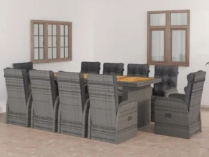 Set mobilier de exterior cu perne, 11 piese, gri, poliratan