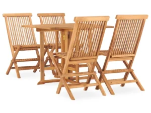 Set mobilier de exterior pliabil, 5 piese, lemn masiv de tec
