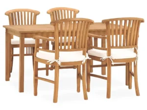 Set mobilier de grădină cu perne, 5 piese, lemn masiv de tec