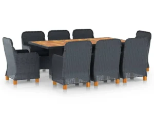 Set mobilier exterior cu perne, 9 piese, gri închis, poliratan