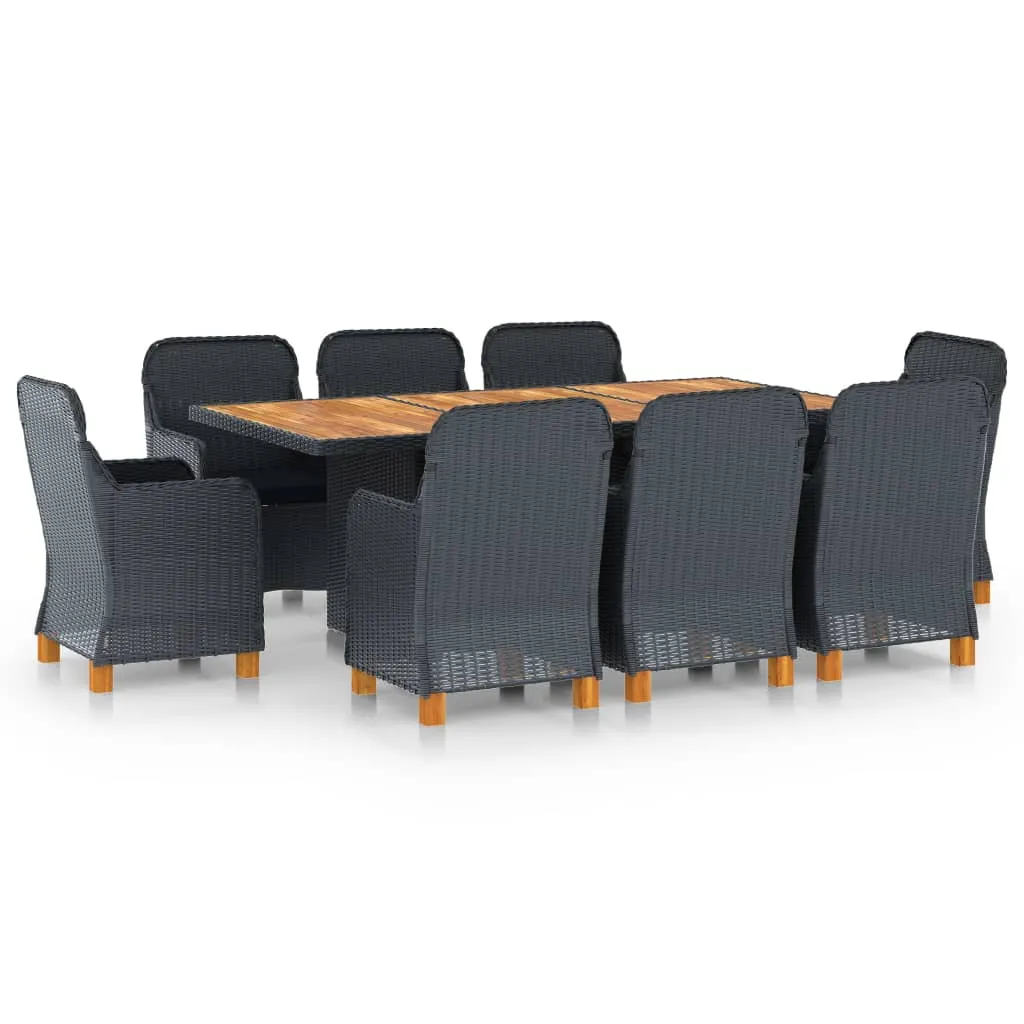 Set mobilier exterior cu perne, 9 piese, gri închis, poliratan