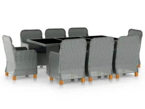 Set mobilier exterior cu perne, 9 piese, gri deschis, poliratan