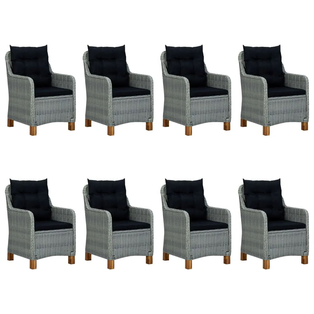 Set mobilier exterior cu perne, 9 piese, gri deschis, poliratan - imagine 2
