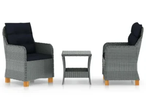 Set mobilier grădină, cu perne, 3 piese, gri deschis, poliratan