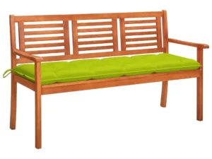 Bancă grădină 3 locuri, cu pernă, 150 cm, lemn masiv eucalipt