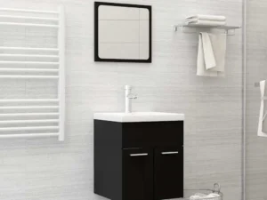 Set mobilier de baie, 2 piese, negru, PAL