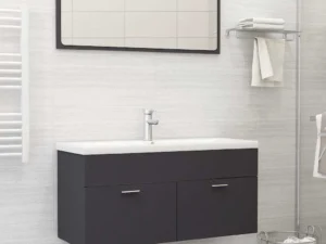 Set mobilier de baie, 2 piese, gri, PAL