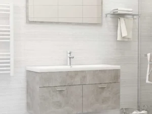 Set mobilier de baie, 2 piese, gri beton, PAL
