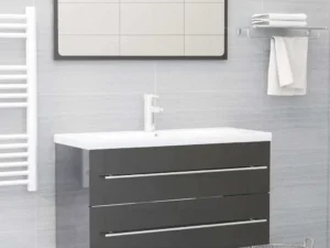Set mobilier de baie, 2 piese, gri extralucios, PAL