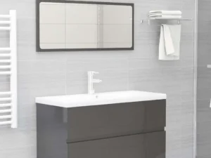 Set mobilier de baie, 2 piese, gri extralucios, lemn compozit