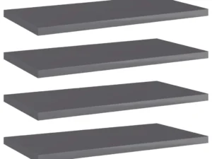 Plăci bibliotecă, gri extralucios, 4 buc, 40 x 20 x 1,5 cm, PAL