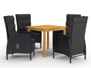 Set mobilier de grădină, 5 piese, negru