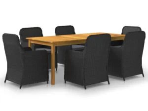 Set mobilier pentru grădină, 7 piese, negru