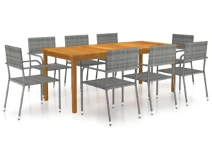 Set mobilier de grădină, 9 piese, gri