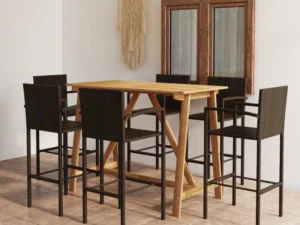 Set mobilier bar de grădină, 7 piese, maro