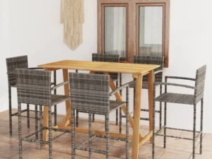 Set mobilier bar de grădină, 7 piese, gri