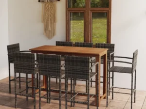 Set mobilier bar de grădină, 9 piese, gri