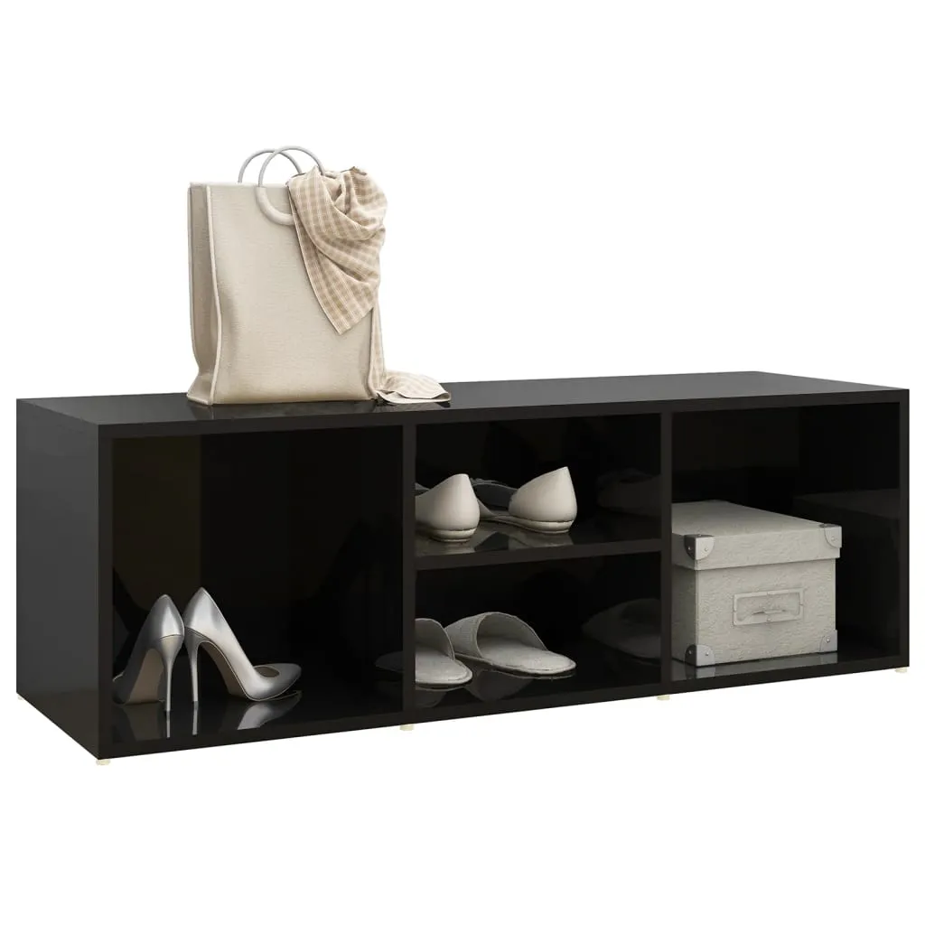 Bancă depozitare pantofi, negru extralucios, 105x35x35 cm, PAL - imagine 3