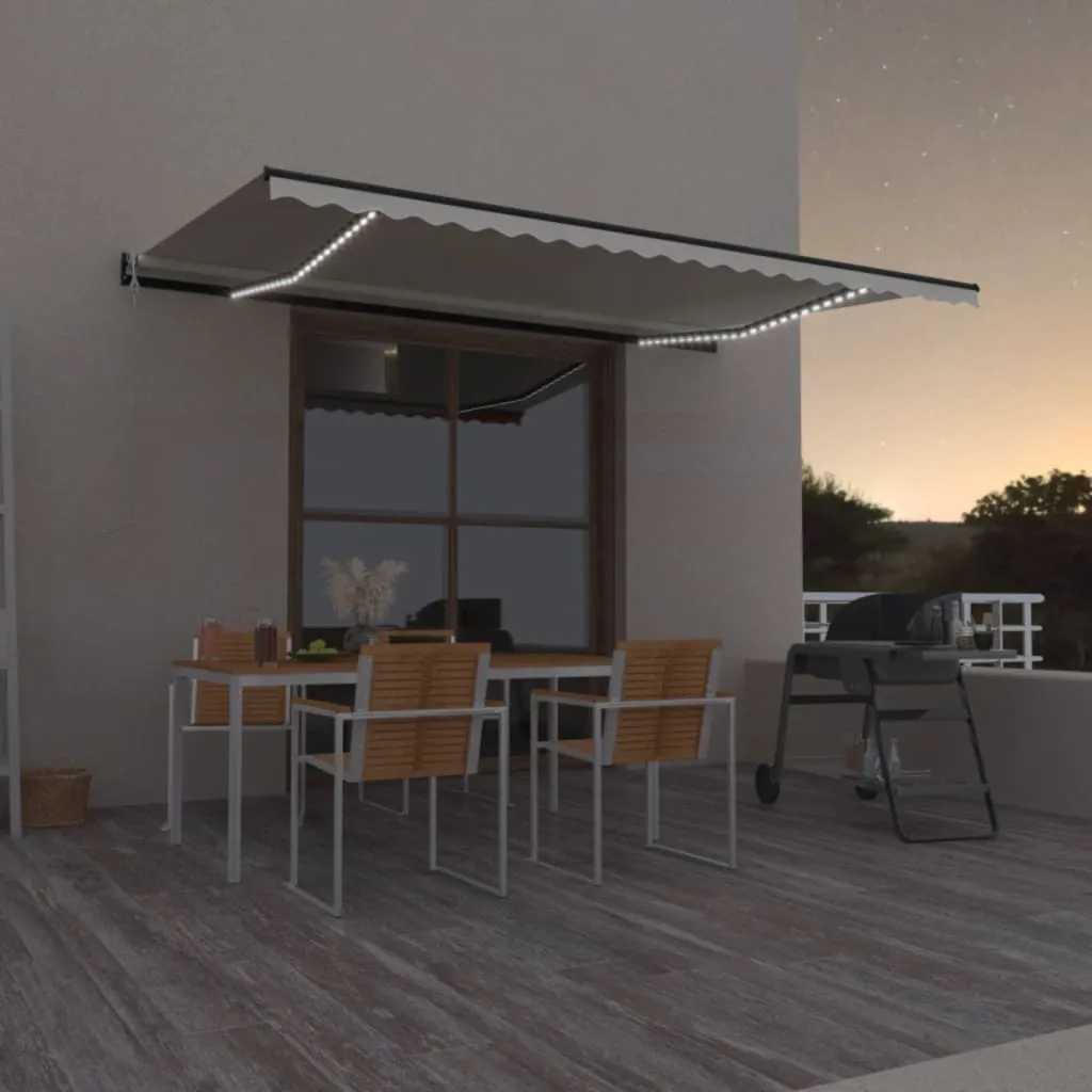Copertină automată cu senzor vânt & LED, crem, 500x350 cm