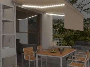 Copertină automată cu stor senzor vânt LED, crem, 4,5x3 m