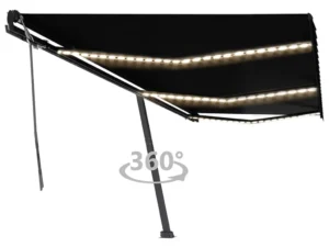 Copertină retractabilă manual cu LED, antracit, 600x350 cm
