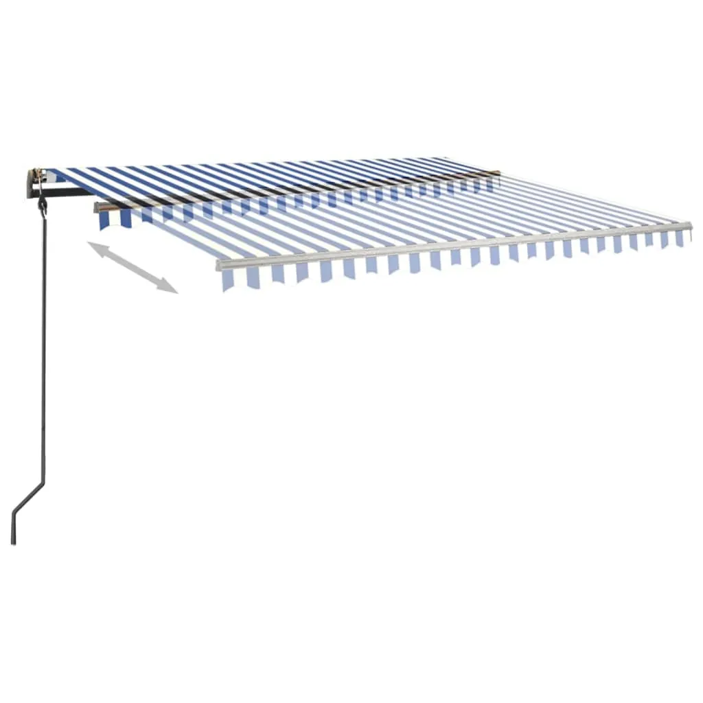 Copertină retractabilă manual, cu stâlpi, albastru/alb 4,5x3 m - imagine 4